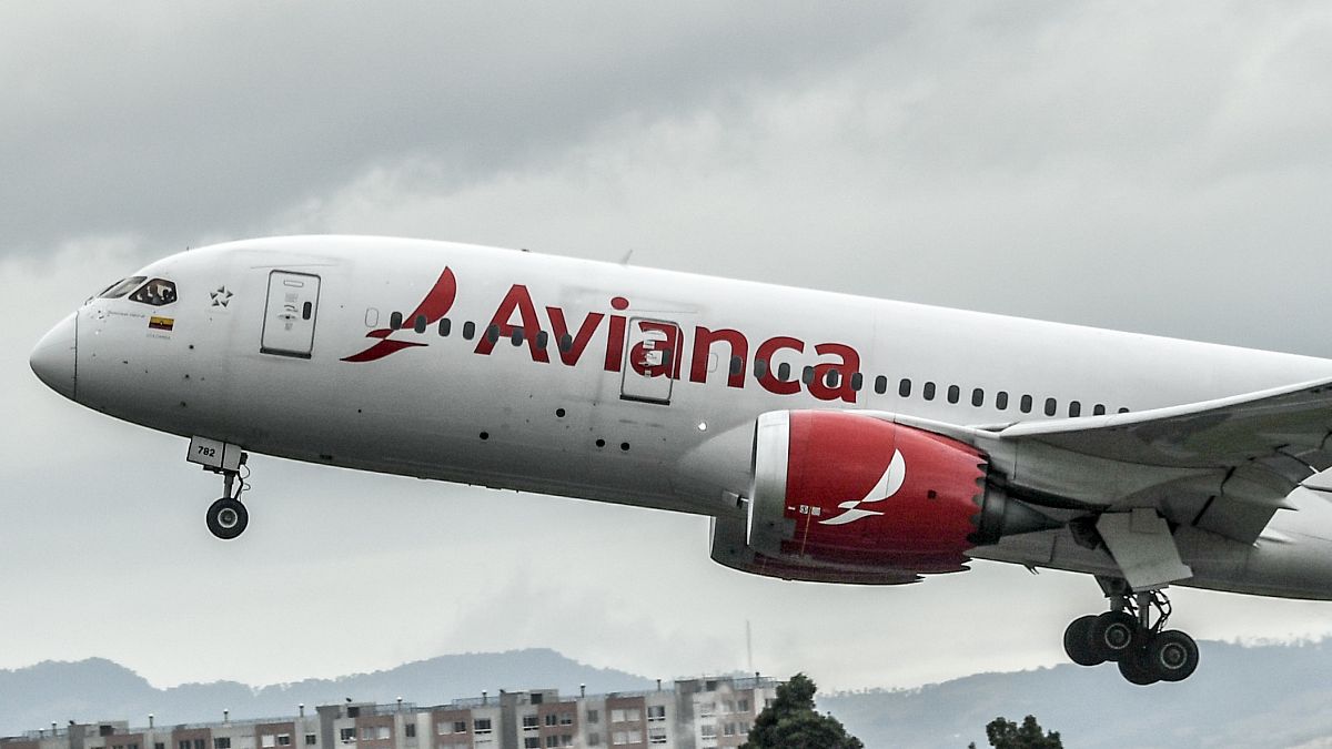  In this file photo taken on August 28, 2019, an aircraft of Colombian company Avianca