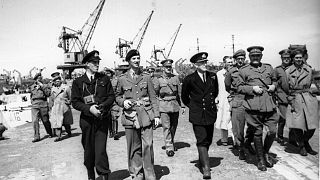 Brigadier Snow and members of Task Force 135 arriving in Alderney on May 16, 1945