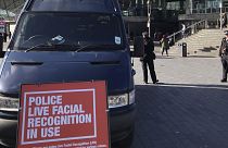 A mobile police facial recognition facility outside a shopping centre in London Tuesday Feb. 11, 2020