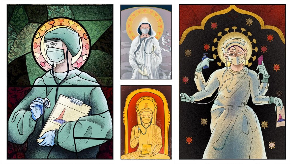 Coronavirus: Art depicting Romania's health workers as Christian saints slammed as 'blasphemous'