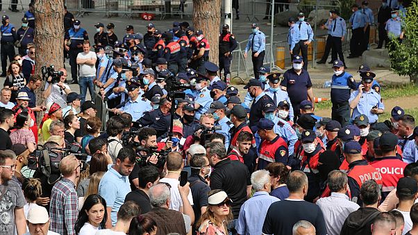 Clashes in Tirana, Albania, on May 17, over the demolition of the National Theatre Clashes in Tirana, Albania, on May 17, over the demolition of the National Theatre