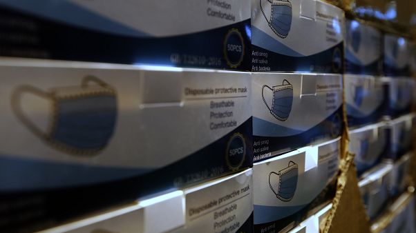 Protective masks on sale in a Ville d'Avray supermarket, outside Paris - May 6, 2020 Protective masks on sale in a Ville d'Avray supermarket, outside Paris - May 6, 2020