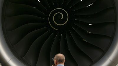 a Rolls-Royce engine on an Airbus A350 XWB test flight aircraft