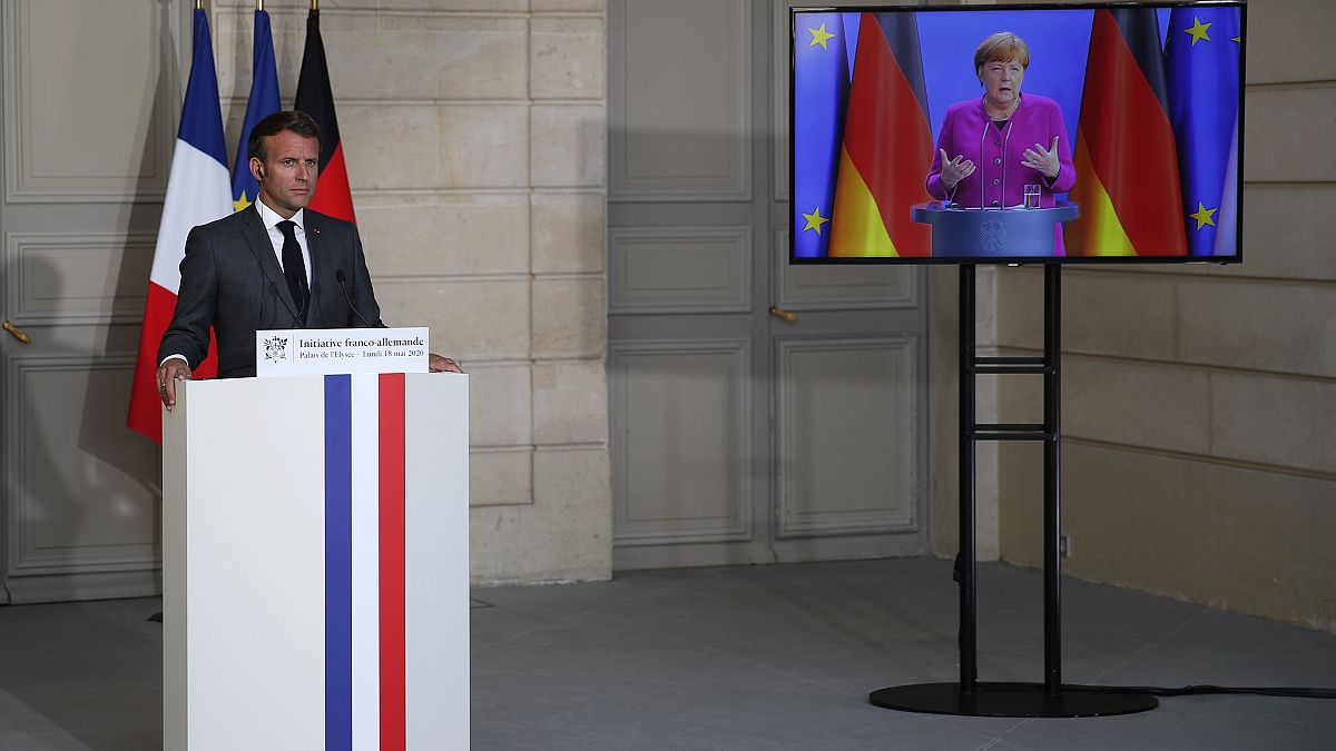 Macron and Merkel during online summit on European Recovery Plan