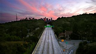 File: Empty lanes of the 110 Arroyo Seco Parkway that leads to downtown Los Angeles during the coronavirus outbreak in Los Angeles, California, April 26, 2020