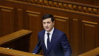 Ukrainian President Volodymyr Zelenskyy addresses the Ukrainian parliament in Kyiv, Ukraine, Wednesday, March, 4, 2020.