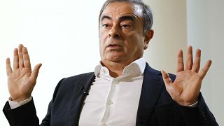 Former Nissan Chairman Carlos Ghosn speaks to Japanese media during an interview in Beirut, Lebanon, on Jan 10, 2020.