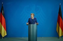 Angela Merkel sajtótájékoztatót tart 2020. május 20-án.
