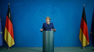 Angela Merkel sajtótájékoztatót tart 2020. május 20-án.