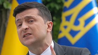 Ukraine's President Volodymyr Zelenskyy speaks to the media during a news conference in Kyiv, Ukraine, Wednesday, May 20, 2020