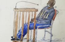 رسم لقاعة المحكمة ووجود فيليسيان كابوغا، أحد آخر المشتبه بهم الرئيسيين في الإبادة الجماعية في رواندا  20/05/2020