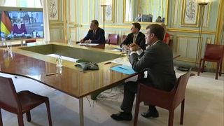 Videokonferenz mit Bundeskanzlerin ANgela Merkel und Staatspräsident Emmanuel Macron