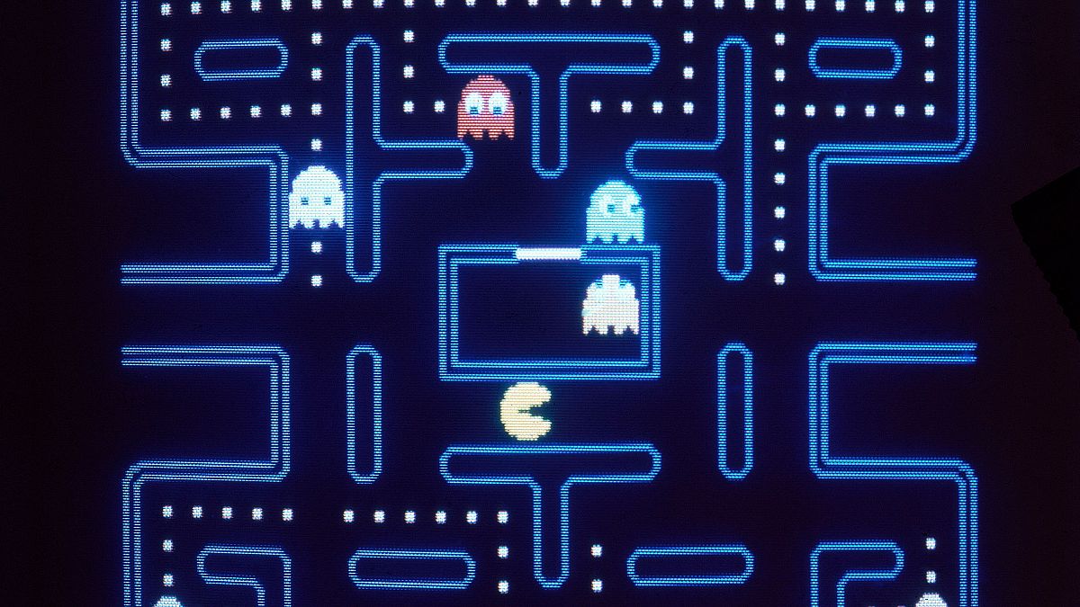 This close up view of a monitor shows the electronic video game Pac-Man in 1983. (AP Photo)