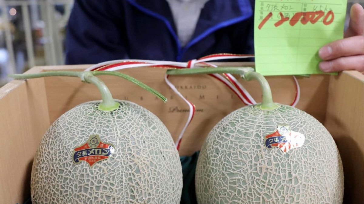 زوج من البطيخ الأصفر بيع في مزاد ياباني بنحو 1114 دولاراً أمريكياً