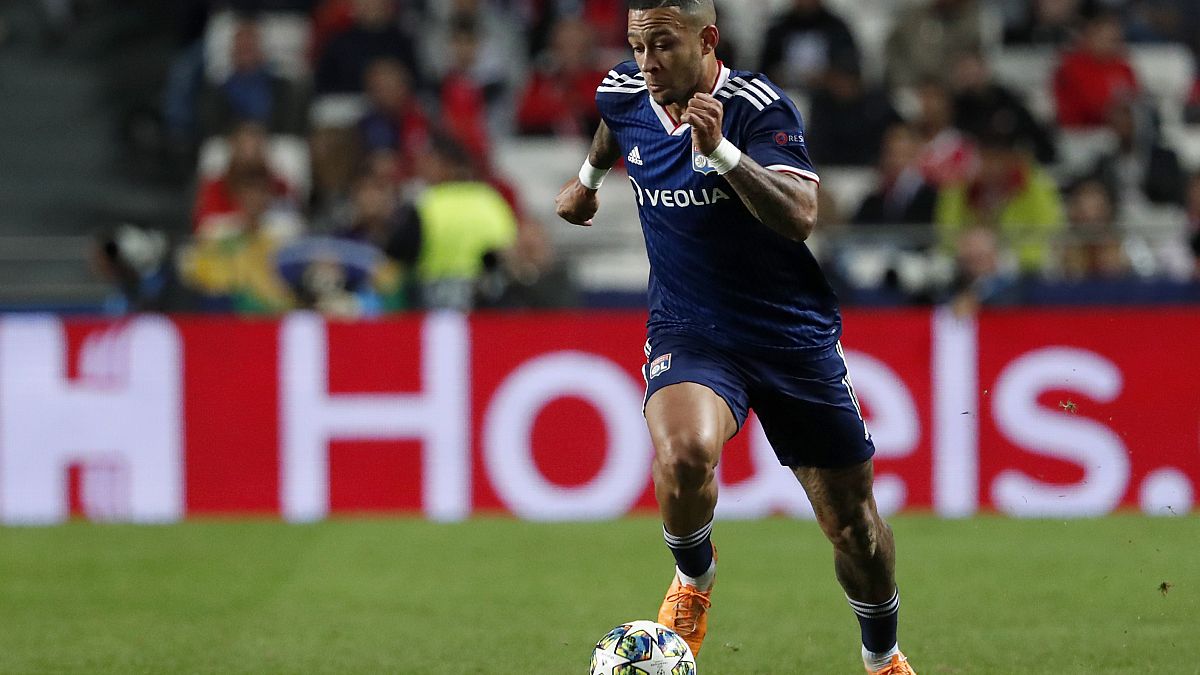Lyon's Memphis Depay during a Champions League match against Benfica in Lisbon on Oct. 23, 2019. 