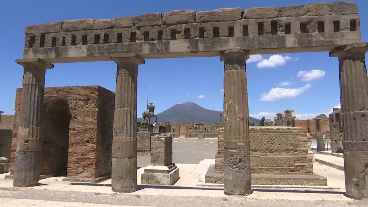 Pompei forum and Vesuvius volcano