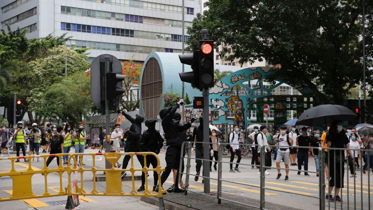 جانب من الاحتجاجات في هونغ كونغ على مشروع بكين للأمن القومي 
