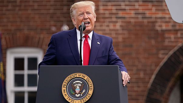 President Donald Trump speaks during a Memorial Day ceremony at Fort McHenry National Monument and Historic Shrine, Monday, May 25, 2020, in Baltimore. President Donald Trump speaks during a Memorial Day ceremony at Fort McHenry National Monument and Historic Shrine, Monday, May 25, 2020, in Baltimore.