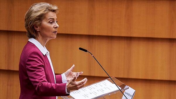 Ursula von der Leyen devant le Parlement européen à Bruxelles, le 27 mai 2020. Ursula von der Leyen devant le Parlement européen à Bruxelles, le 27 mai 2020.