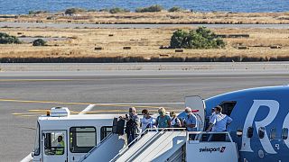 Primera llegada de un vuelo internacional al aeropuerto de Heraklion, Creta, el pasado 1 de julio.