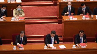 Vote du projet sur la sécurité à Hong Kong par les députés chinois, en présence du président Xi Jinping, à Pékin le 28 mai 2020