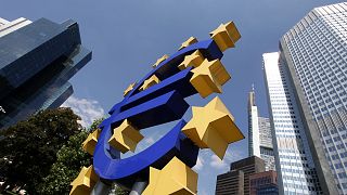 The logo of the European Central Bank ECB is seen in front of the ECB in Frankfurt, central Germany