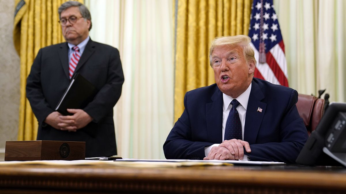President Donald Trump speaks before signing an executive order aimed at curbing protections for social media giants, in the Oval Office of the White House.