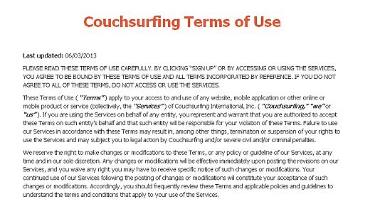 I termini e le condizioni d'uso del 2013 - Couchsurfing.com