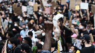 Protesters demonstrate on June 2, 2020, during a "Black Lives Matter" protest in New York City. Anti-racism protests have put several US cities under curfew to suppress riots