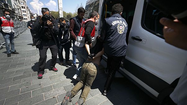 Turkish police officers arrest protesters Turkish police officers arrest protesters