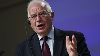 European Union foreign policy chief Josep Borrell addresses a video press conference at EU headquarters in Brussels, Tuesday, June 2, 2020.