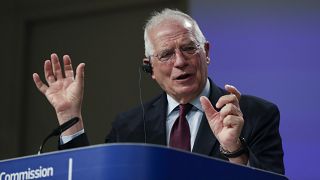 European Union foreign policy chief Josep Borrell addresses a video press conference at EU headquarters in Brussels, Tuesday, June 2, 2020