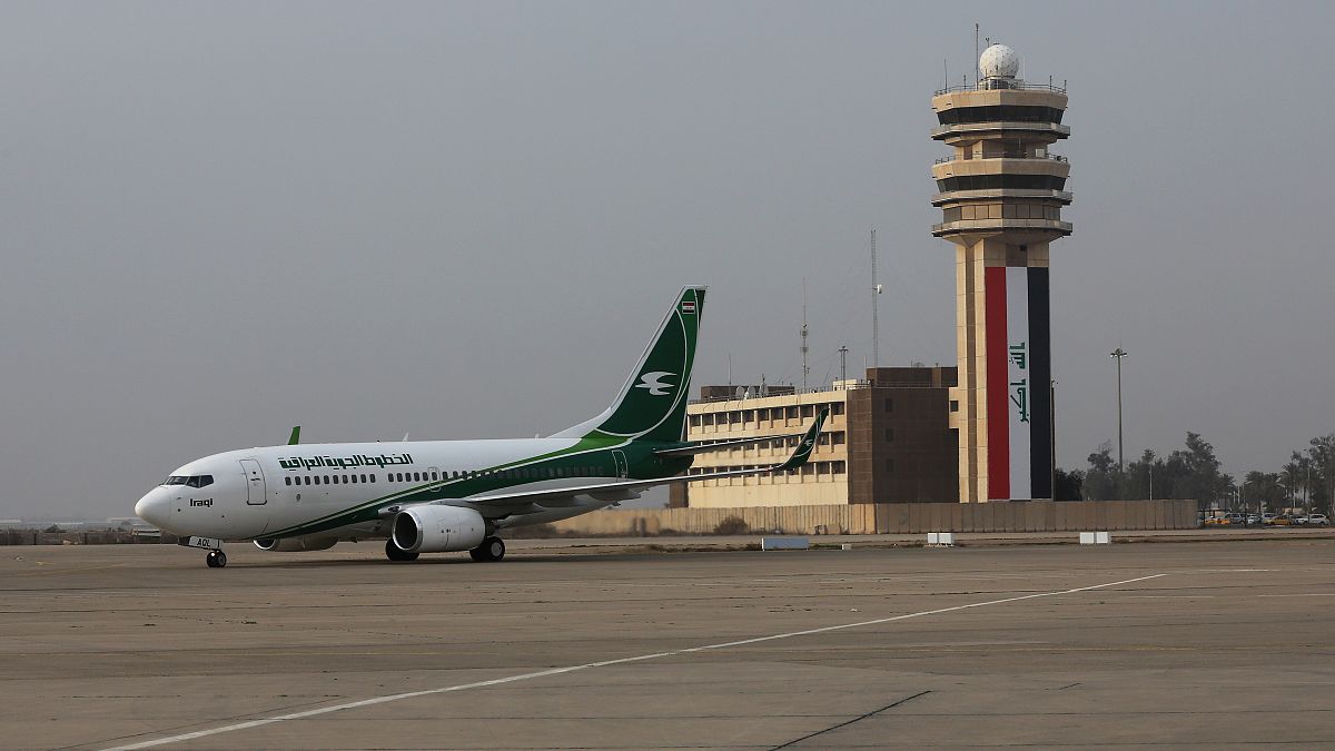 An Iraqi Airways plane arrives at Baghdad airport, Iraq
