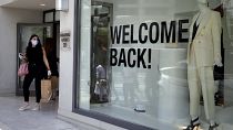 Photo d'archives - "Bienvenue", écrit sur la devanture d'une boutique à Nicosie, le 04/05/2020.