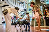 Tayland'da alışveriş merkezine konulan robot köpek, müşterilere el jeli dağıtıyor