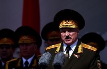 Belarus President Alexander Lukashenko at a military parade to mark the 75th anniversary of the Soviet Union's victory over Nazi Germany in World War Two, Minsk, May 9, 2020.