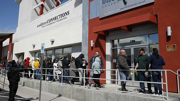 People wait in line for help with unemployment benefits, Las Vegas People wait in line for help with unemployment benefits, Las Vegas