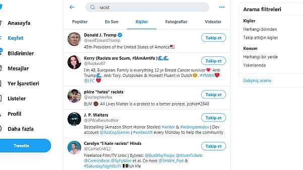 Twitter'da "racist" (ırkçı) araması sonuçları Twitter'da "racist" (ırkçı) araması sonuçları
