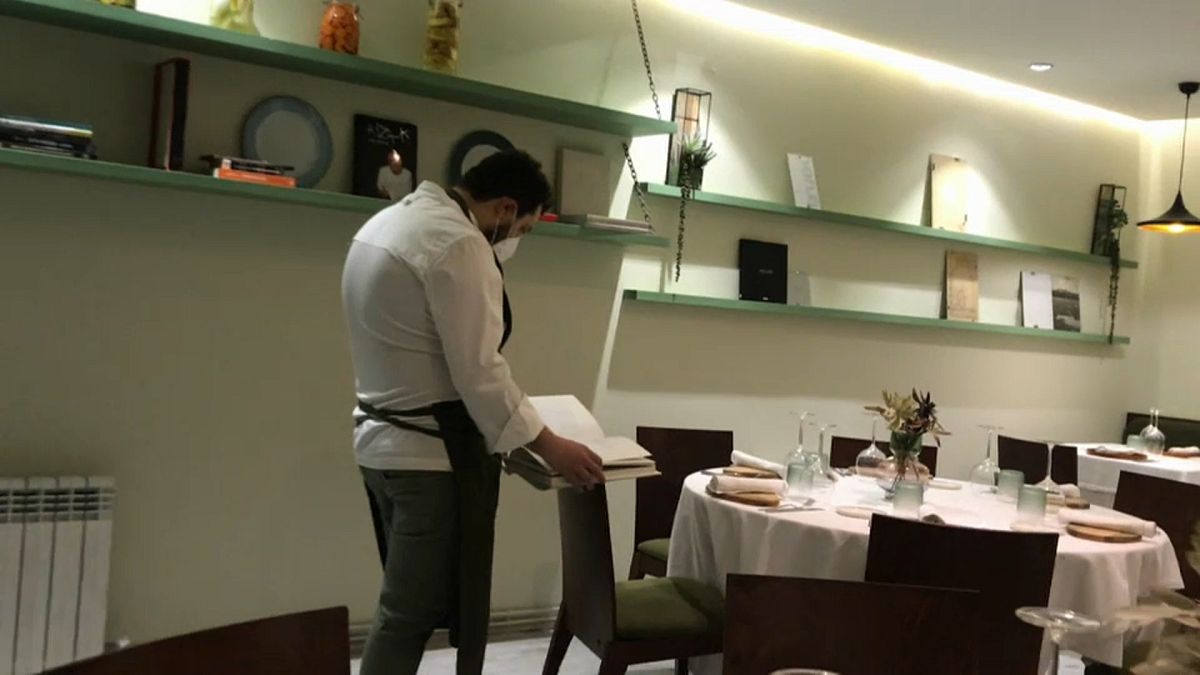 Chef Roberto Terradillos inside his empty restaurant, "Terra", in Palencia, Spain.