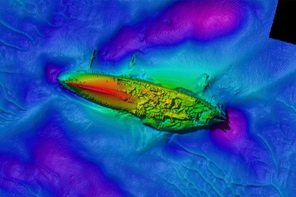 Multibeam image of the upside-down hull of SMS 'Grosser Kurfurst'