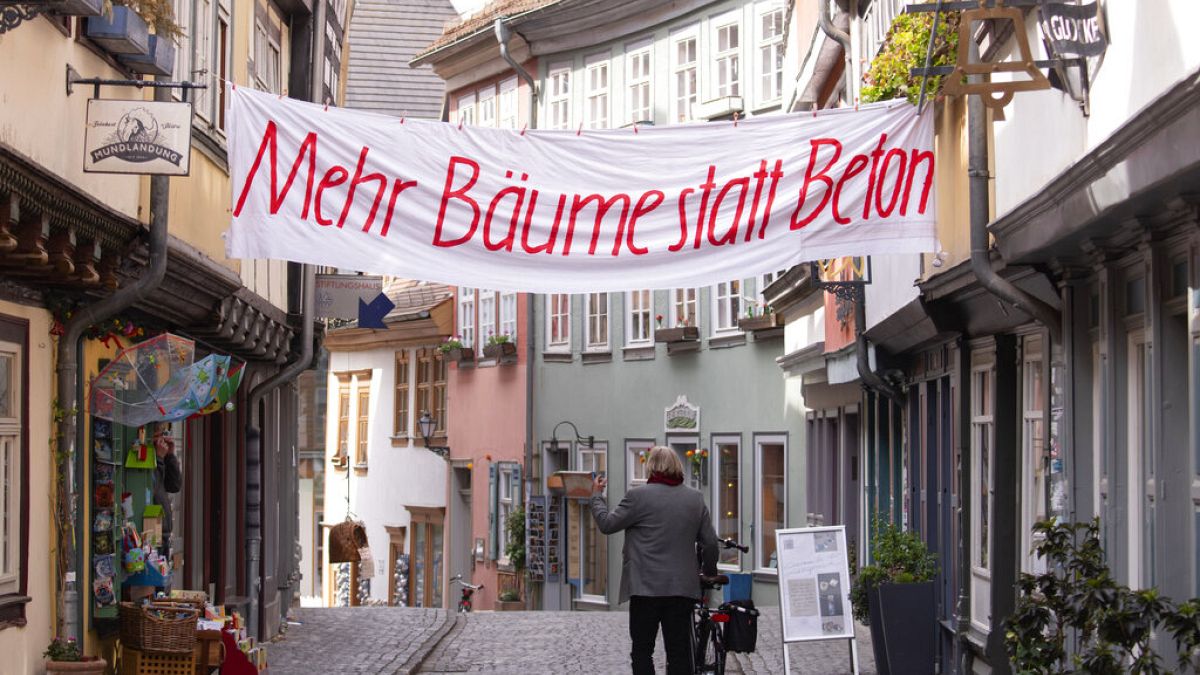 Proteste für das Klima gibt es immer häufiger: Ein Banner in Erfurt, 24. April 2020.