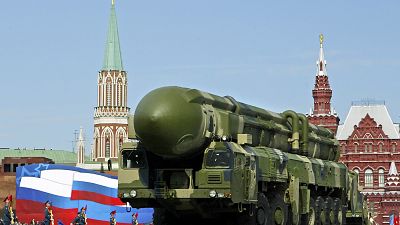 A Russian truck-mounted Topol intercontinental ballistic missile seen in Moscow's Red Square on May 9, 2008.