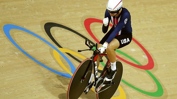 Sarah Hammer of the United States celebrates after the women's omnium cycling time trial at the Rio Olympic Velodrome during the 2016 Summer Olympics in Rio de Janeiro, Brazil Sarah Hammer of the United States celebrates after the women's omnium cycling time trial at the Rio Olympic Velodrome during the 2016 Summer Olympics in Rio de Janeiro, Brazil