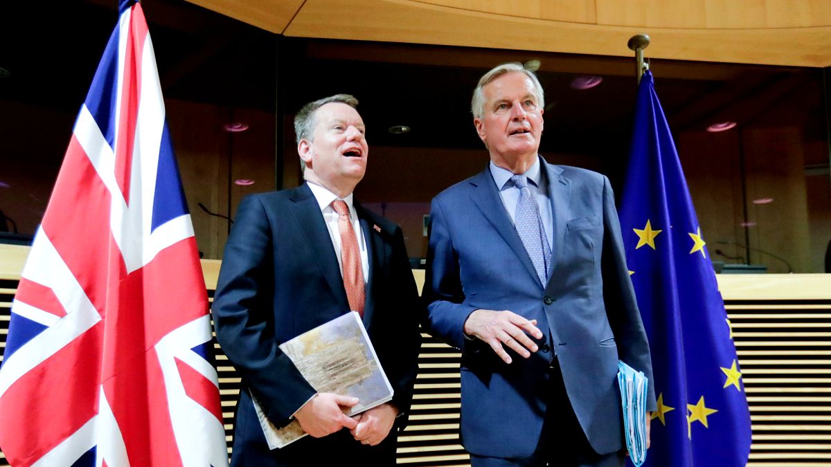 Michel Barnier, az EU főtárgyalója és David Frost, a britek főtárgyalója Brüsszelben, 2020. március 2-án