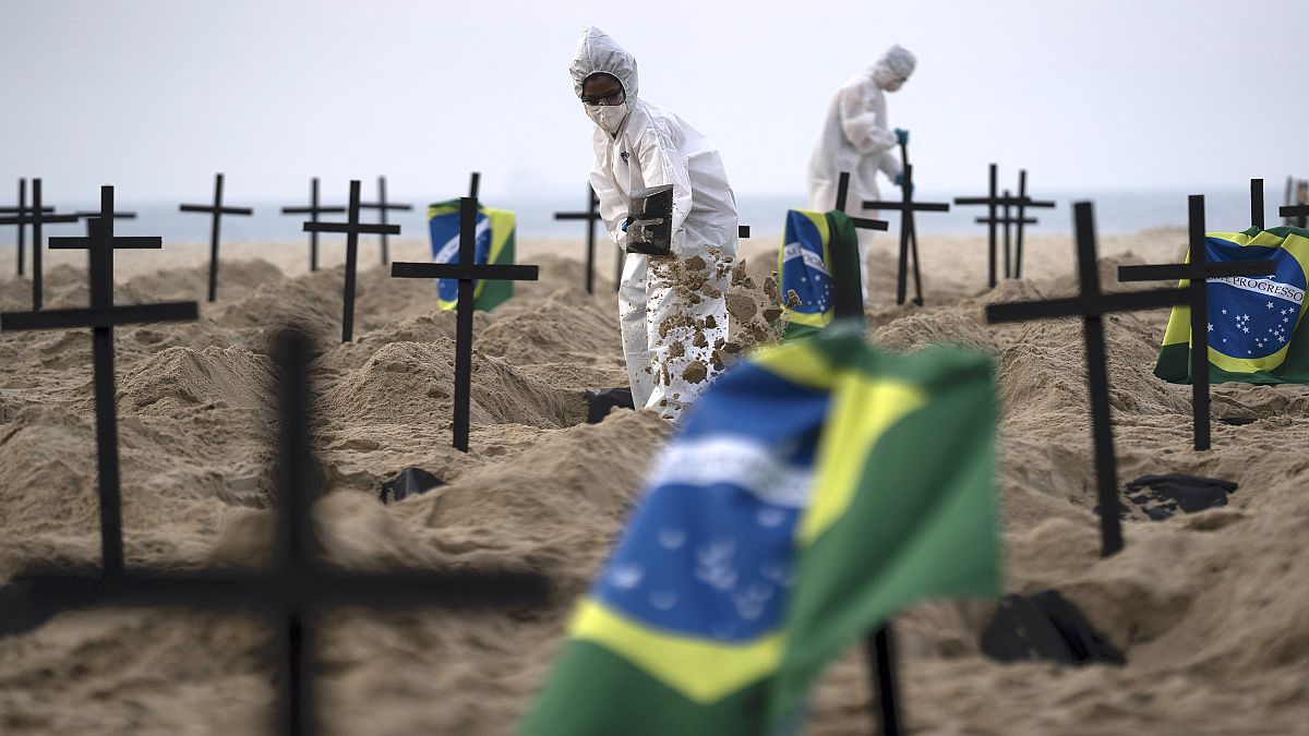Un faux cimetière de victimes du Covid-19 sur la plage de Copacabana au Brésil