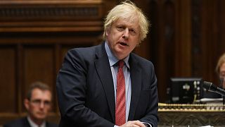Britain's Prime Minister Boris Johnson speaking during Prime Minister's Questions (PMQs) in the House of Commons in London on June 10, 2020.