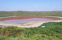Hindistan'da 50 bin yıl önce meteor çarpması sonucu oluşan Lonar Gölü kırmızıya döndü.