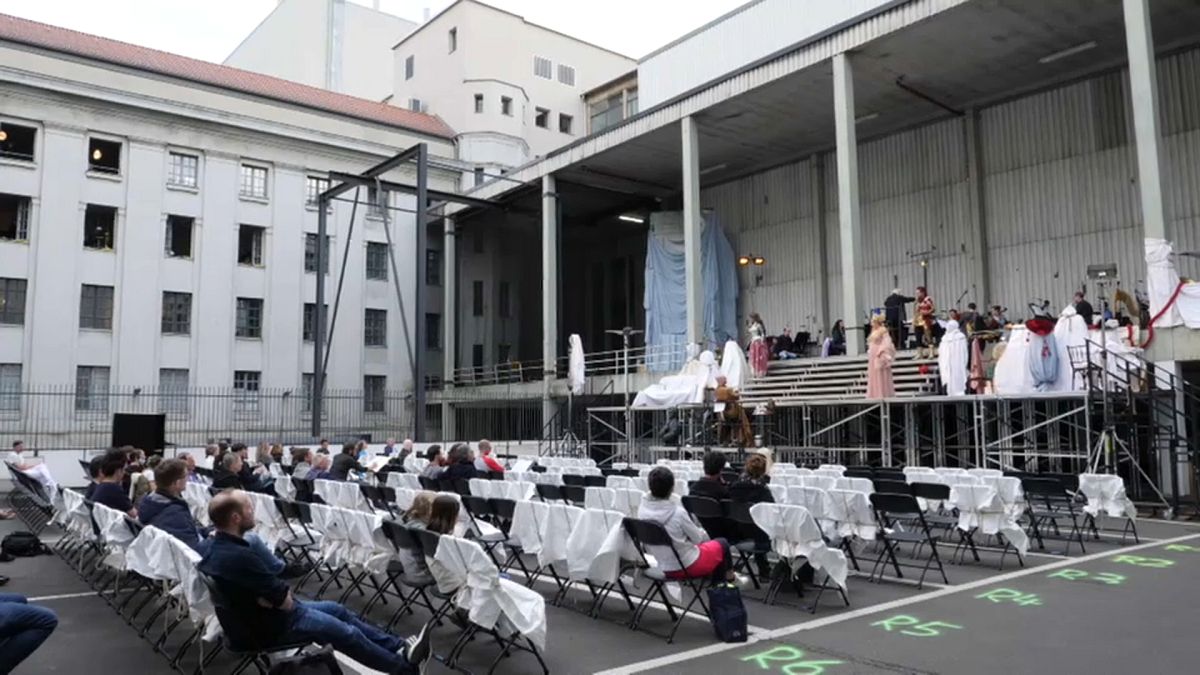 Wagner's "Das Rheingold" performed on a makeshift stage in a car park in the German capital. 