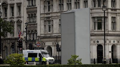 Sous protection, la statue de Winston Churchill à Londres, le 12/06/2020.