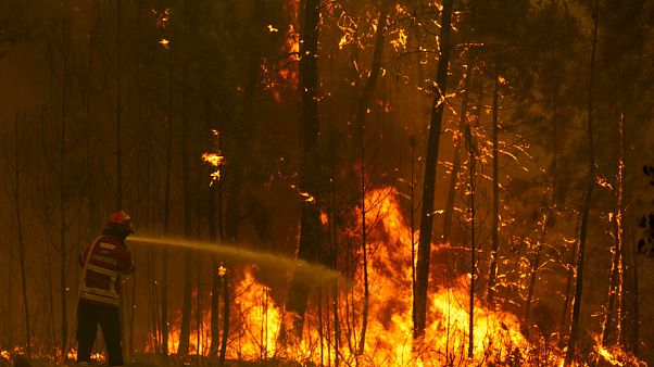 Firefighters try to extinguish a wildfire at the village of Chaveira, near Macao, in central Portugal on Monday, July 22, 2019. Firefighters try to extinguish a wildfire at the village of Chaveira, near Macao, in central Portugal on Monday, July 22, 2019.